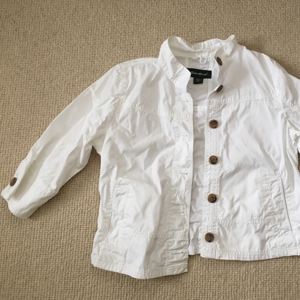 Eddie Bauer White Lightweight Button-Front Jacket